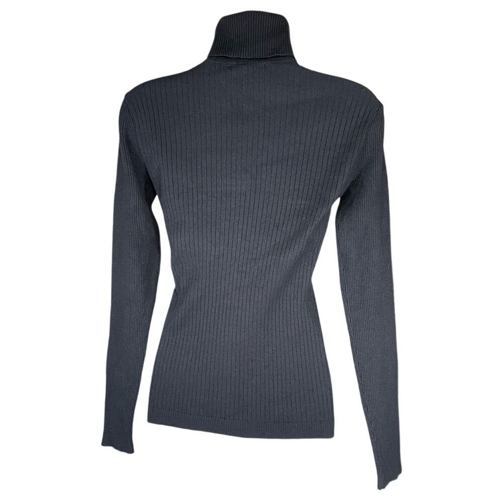 Ribbed Knit Chevron Detail Black long sleeve turtle neck shirt top w/L NWOT - Picture 3 of 8
